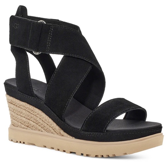 UGG Shoes - UGG Ileana Black Tan Wedge Shoes Modern Casual